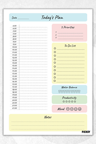 Ficksy مخطط يومي - مقاس A4 للقيام به - 30 ورقة - مخطط يومي