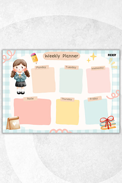 Ficksy مخطط أسبوعي - مقاس A4 - فتاة صغيرة لطيفة - 30 ورقة - مخطط أسبوعي