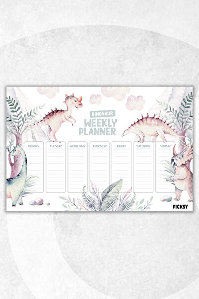 Ficksy مخطط أسبوعي - مقاس A4 - ديناصور لطيف - 30 ورقة - مخطط أسبوعي