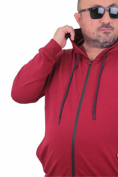 Starbattal Large Size Basic Seasonal Zippered Hooded Sweat 22751 Claret Red