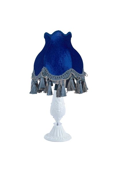 Dekovien Vintage Velvet Saks Blue Lampshade White Metal Base - Model 30x50cm AB0762