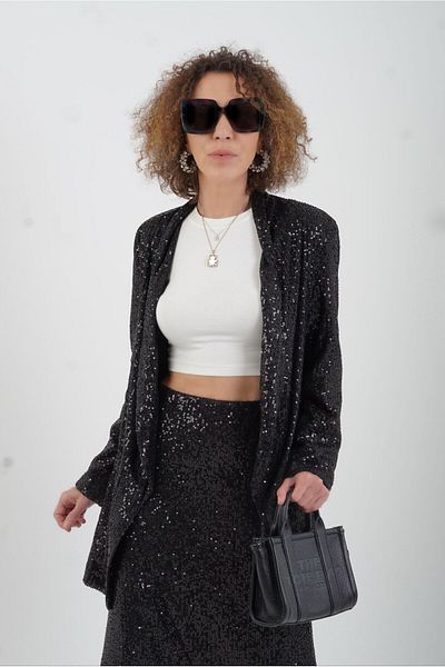 Zelish My Sister Black Sequin Sequin Jacket