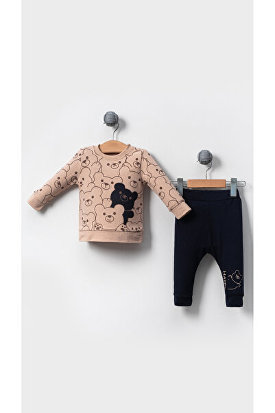 Bubito Happy Bears Patterned Cotton Baby Bottom and Top Set-brown