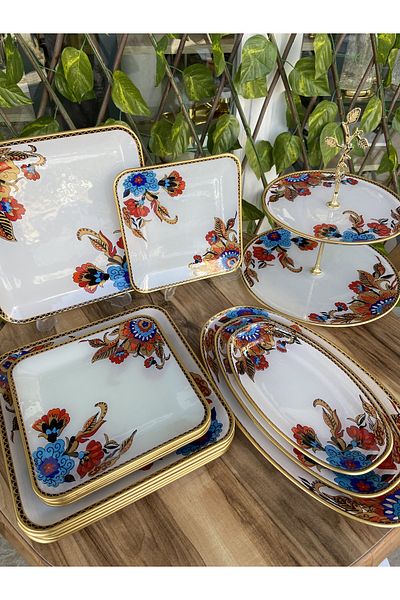 GÜRCÜGLASS طقم الإفطار 17 قطعة مربع
