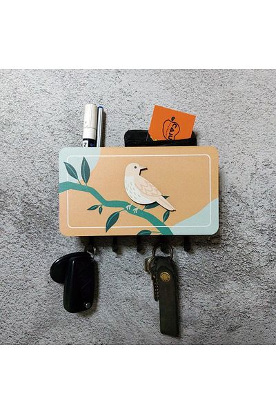 CajuArt Bird Themed Keychain Decoration with Compartment on the Branch - Modern Hanger