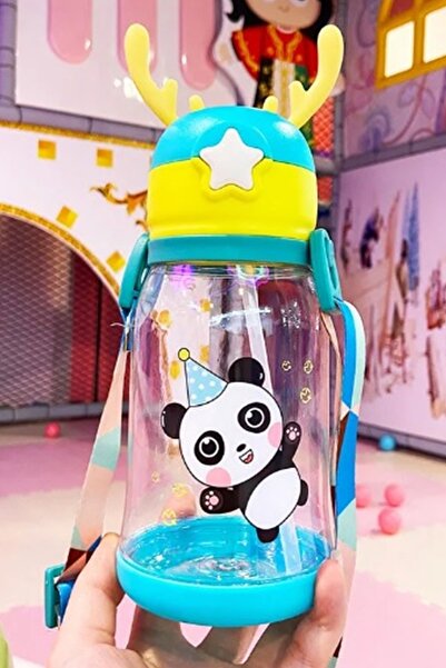 Kitchen Beauty Geyikli Çocuk Suluğu Su Matarası Bpa Içermez Okul Suluğu Taşıma Pipetli Kayışlı Damlatmaz 500 Ml