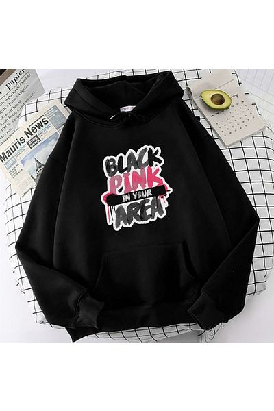 MECH BUTİK Детски суитшърт с голям размер и щампа Blackpink Area Printed