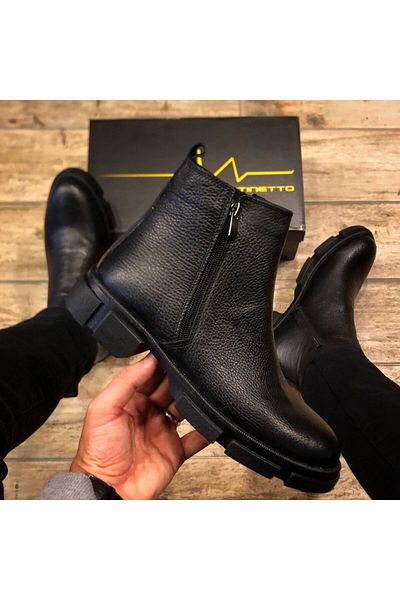 Martinetto GENUINE LEATHER BLACK ZIPPERED DAILY MEN'S BOOTS