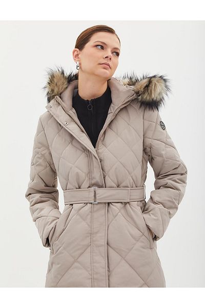 Kayra Diamond Patterned Faux Fur Goose Down Coat A23-27003