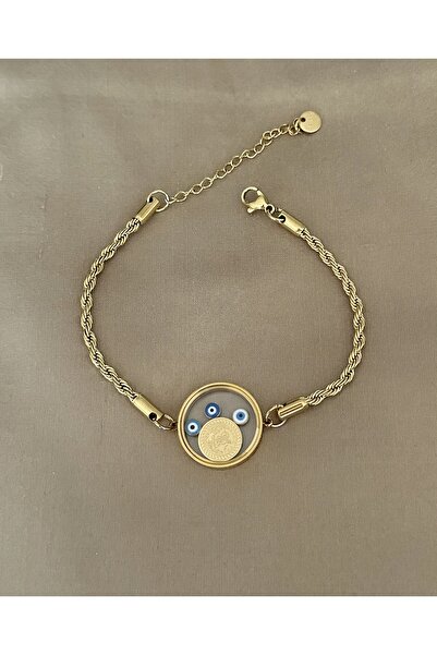 emy by emel luxury silver jewelry Çelik Altın Kaplama Cam Çerçeveli Tuğra Bil...
