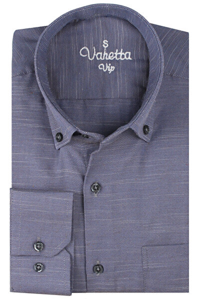 Varetta Ανδρικό πουκάμισο με κουμπιά με γιακά με μακρυμάνικο βαμβακερό λινό εφέ σκούρο μωβ