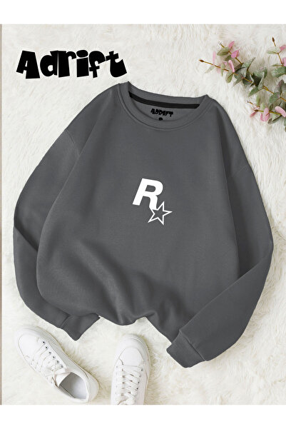 Tarzsokak Hanorac unisex cu imprimeu RockStar, cu gât rotund, antracit