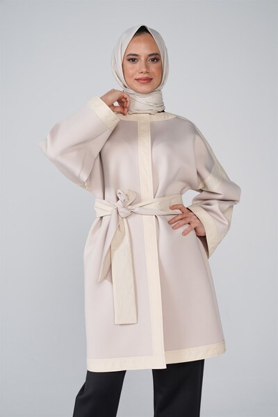 Thesetthur Juno Stone Color Puff Fabric - Plain Collar and Belted Jacket