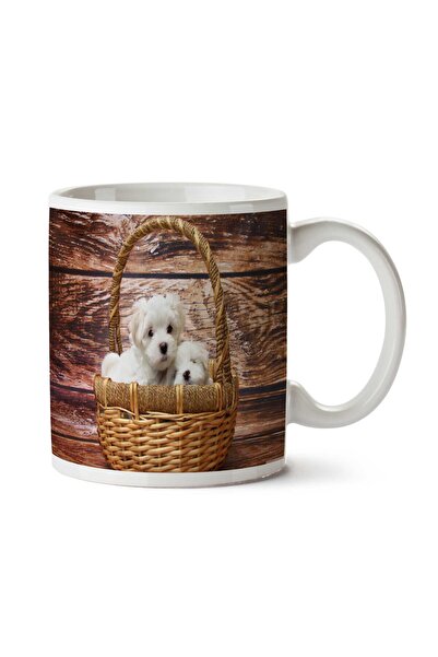 ART HEDİYE 2 Puppy Dogs in the Basket Two Sided Printed Mug