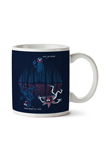 ART HEDİYE كوب مطبوع على الجانبين من Stranger Things Now I Am Upside Down Grover