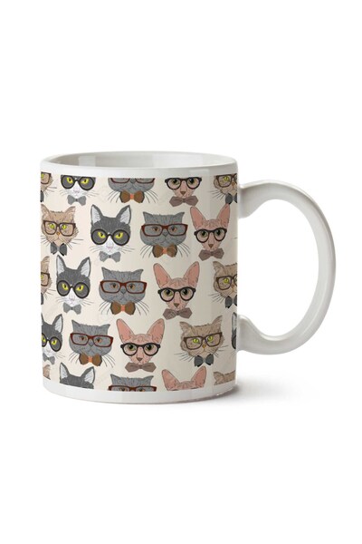 ART HEDİYE كوب مطبوع عليه وجهين من Hipster Cats
