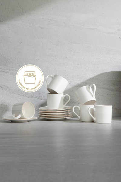 Nehir Duru porcelain mother of pearl gilded coffee cup set for 6 people