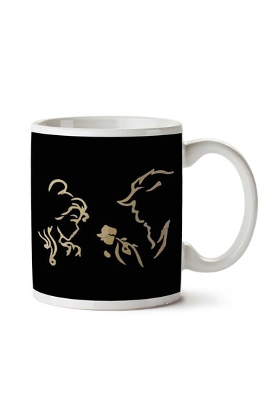 ART HEDİYE كوب مطبوع على الجانبين من Beauty And The Beast Beast Rose Silhouette