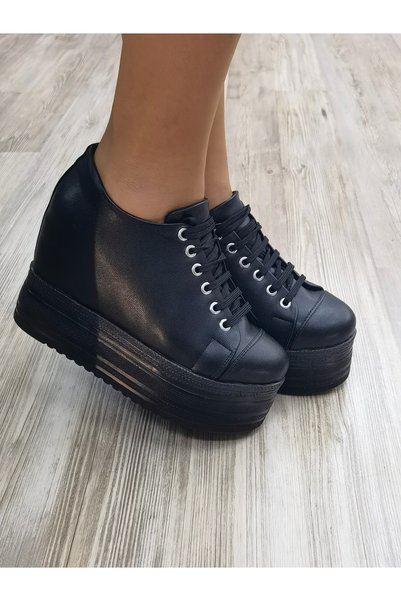 Ayakkabı Tutkusu Stilo ® Black Hidden Heel Sports High inside Heels Black Leather 12cm Extreme Comfortable Black Hidden Heels