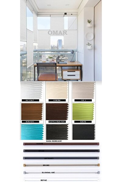 omargroup Plisell Cam Balkon Perdesi 12 Kumaş Rengi ( 5 - Kasa Rengi Seçenekk...