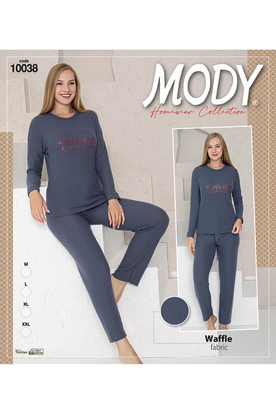 MODY Waffle Fabric Winter Women's Pajamas Set