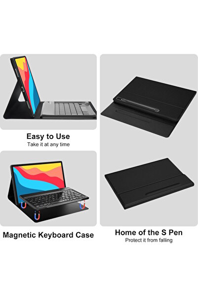 m.tk moveteck Samsung Galaxy Tab S7 Fe S8 Plus 12.4inç Klavyeli Tablet Kılıfı Kalem Bölmeli Bluetooth Q Kılıf T970