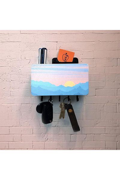 CajuArt Scenic Patterned Wooden Keychain with Compartments - Hanger Wall Decor