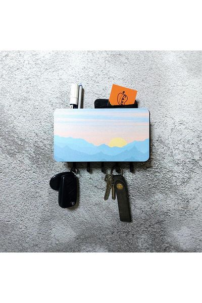 CajuArt Scenic Patterned Wooden Keychain with Compartments - Hanger Wall Decor