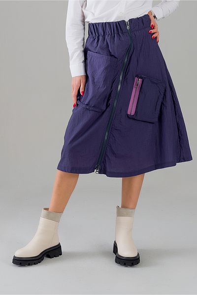 Bold & Young Fustă de parașuta cu buzunar cu fermoar, căptușită fuchsia, de culoare indigo