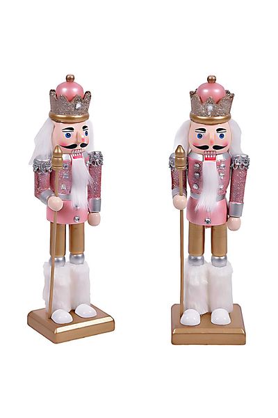 QUEEN AKSESUAR Imported luxury wooden pink glitter stone furry movable nutcracker soldier christmas decoration trinket 38cm