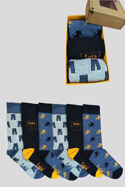 Leement socks Ανδρικές 6 ζεύγη βαμβακερές κάλτσες με μοτίβο σε κουτί με μοτίβο lios