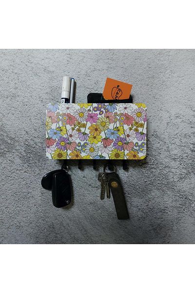 CajuArt Colorful Flower Motif - Compartmented Keychain Wall Hanger Decor