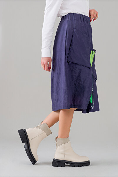 Bold & Young Women's Indigo Color Green Lined Zipper Pocket Parachute Skirt