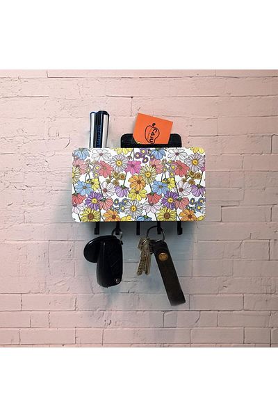 CajuArt Colorful Flower Motif - Compartmented Keychain Wall Hanger Decor