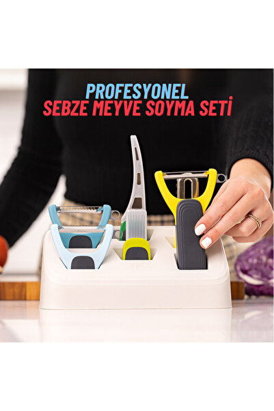 DEKOHOP Profesyonel 6 Parça Değişen Başlıklı Sebze Meyve Soyma Seti, Paslanma...