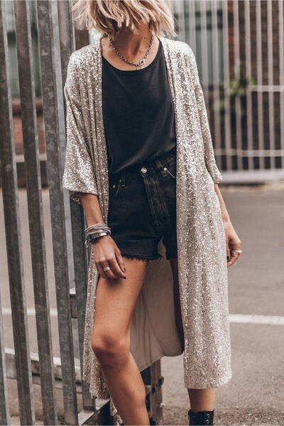 Mefa basic payetli Uzun Kimono