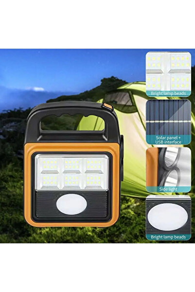 ataşbey V-8020 Ultra Güçlü Solar Güneş Panelli Şarjlı Masa Kamp Lambası El Fe...