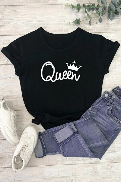 over head oh Ženska crna kraljica Štampano velika veličina T-shirt