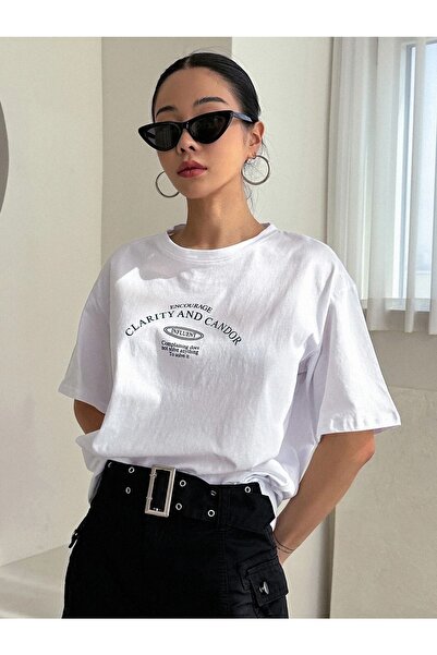 over head oh Ženska bela Clarty Štampano Oversize T-shirt