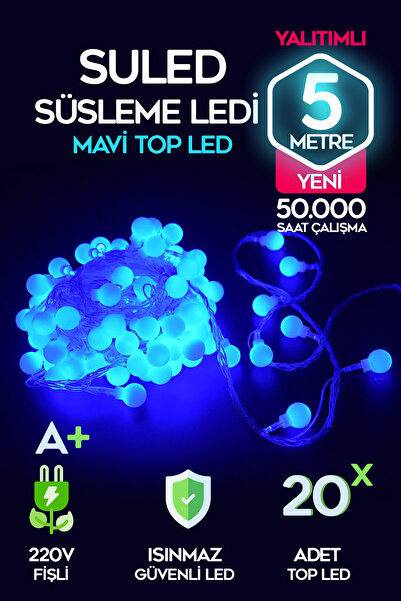 SULED Top Led Mavi Dekor Led Yılbaşı Led Işıkları 5MT Işıkları Top Dize Işıklar Masa Dekorasyon Noel Işık