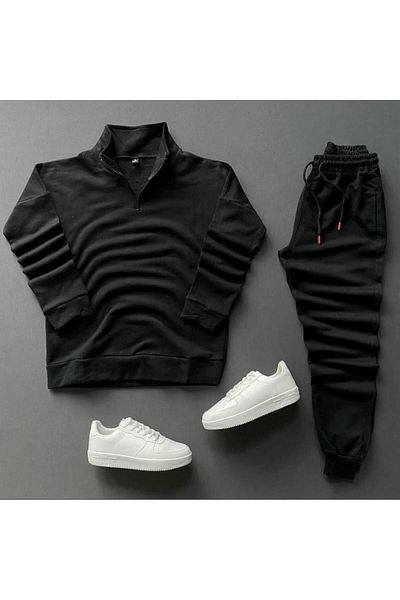 WEARTEX Unisex Unprinted cotton Half zipper - Sweatpants 2 piece set