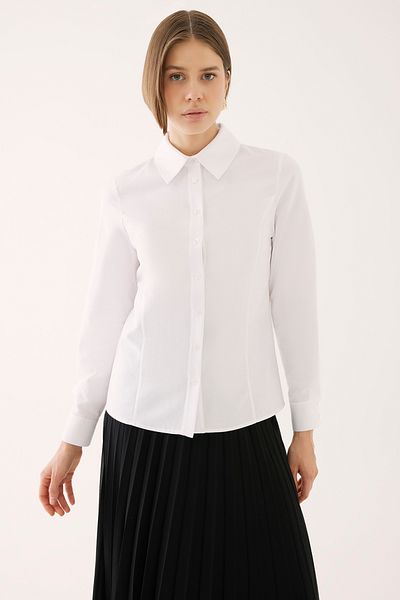 Perspective Nomi Slim Fit Standard Size Fake Sleeve Shirt Collar White Color Women's Shirt