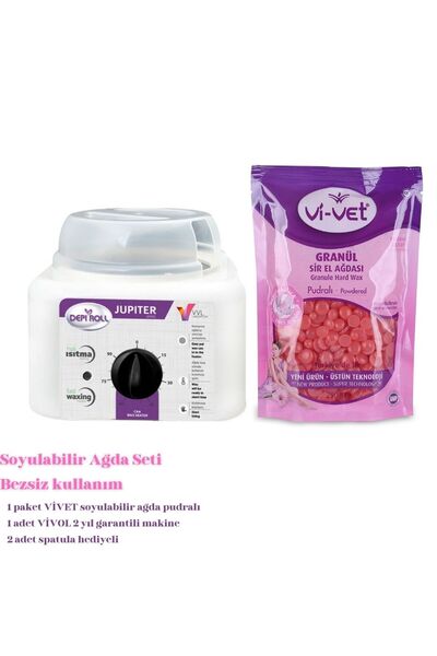 Vi-vet Soyulabilir Vivet Boncuk Ağda 1 Paket 2 Yıl Garantili Isıtıcı Makine 2 Adet Spatula Hediyeli Set