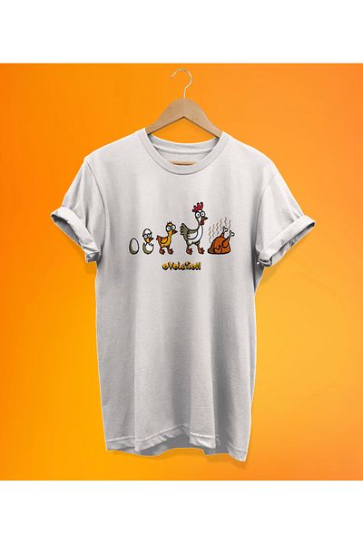 remonz Μπλουζάκι Chicken Evolution με στάμπα λευκό, 100% βαμβακερό Basic (κανονικό μέγεθος).
