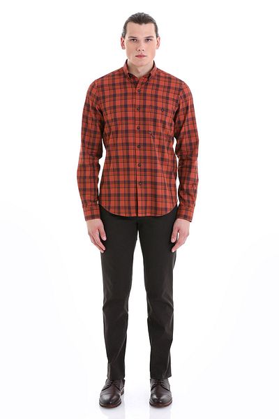 Hatemoğlu Πλακάκι Comfort Fit Καρό 100% βαμβακερό γιακά με κουμπιά μακρυμάνικο κλασικό πουκάμισο