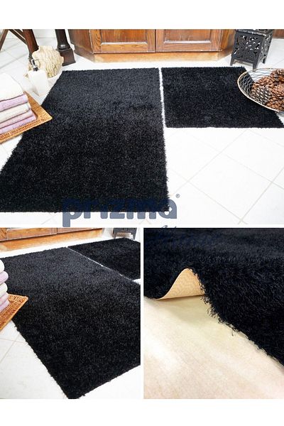 Prizma Romanza, Non-Slip, Washable, Single Bath Rug Mat| Black - (75X110CM)