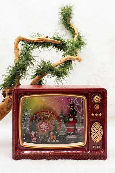Waldern Decorative Nostalgia Tv Snow Globe Red Christmas Ornament 20*25*9cm