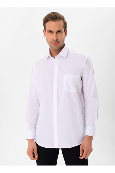 SÜVARİ Cămașă pentru bărbați, albă, solidă, cu guler clasic, cu croială normală, GM 1001400260