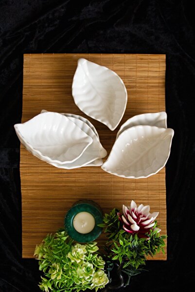 Genel Markalar Yaprak 6'lı Seramik Çerezlik Kahvaltılık Takımı - Beyaz 16x10,...