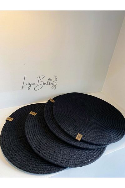 Liya Bella Set of 4 Handmade Cotton Thread Black Charger Set - American Service Presentation